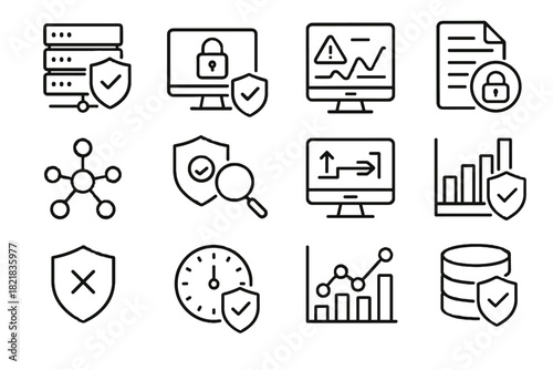 Icons monitoring database vector dashboard computer protected warning icon file system analytics