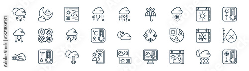 linear weather icon pack. vector thin line icons collection such as cloud, night, website, calendar, celsius, humidity, weather, cold