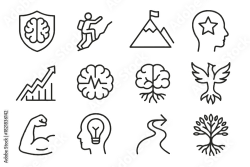 Tree star shielded phoenix vector mental icons arrow peak icon resilience heartbeat