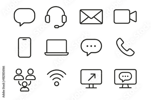 Email vector envelope camera shared call icon symbol communication speech chat set