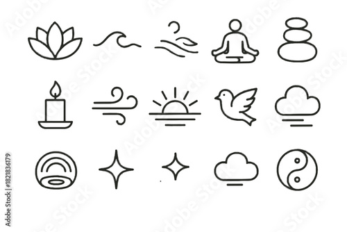 Inner lotus icon harmony peaceful symbol wave cloud breeze vector ocean peace