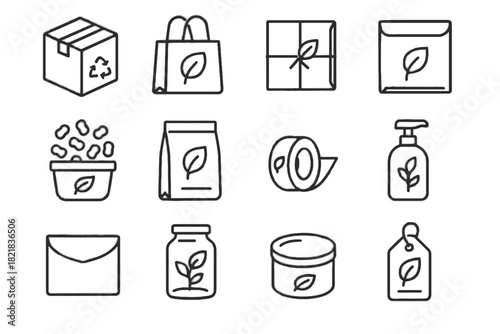 Eco packaging bottle glass icons vector shipping pouch envelope cardboard mailer icon