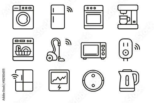 Connected vacuum vector machine microwave smart cleaner washing monitor appliance icon