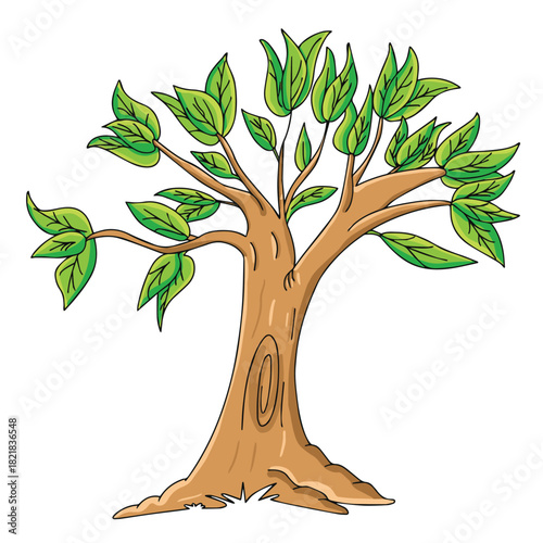 Cute cartoon had drawn vector tree with leaves clipart.