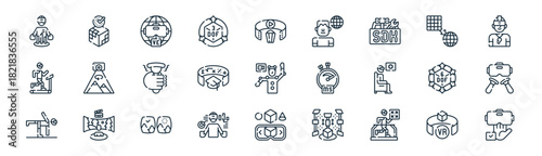 linear virtual reality vr icon pack. vector thin line icons collection such as vr, real time, virtual, vr, glasses