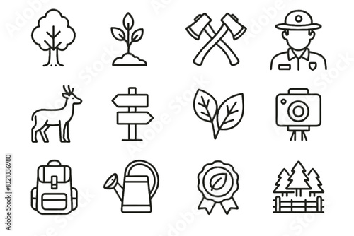 Wildlife axe forest icon conservation vector sapling tree can trail camera icons