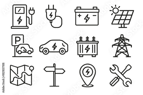 Icon panel power electric lot maintenance icons vector transformer tools vehicle parking