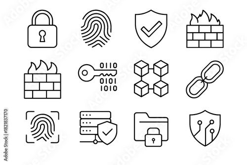 Firewall icons chain security fingerprint vector key icon secure blockchain biometric authentication