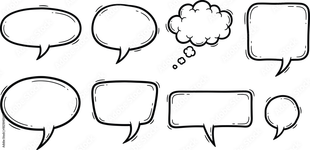 Obraz premium Set of hand drawn speech bubbles in various shapes