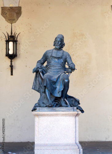Bronze Statue Of Matteo Civitali Seated In Carved Attic Style On Granite Pedestal