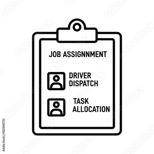 Job assignment clipboard icon with driver dispatch and task allocation