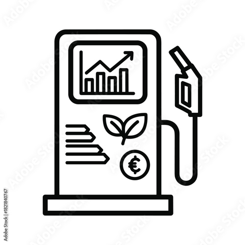 Icon of fuel pump with growth chart, leaf, and euro symbol