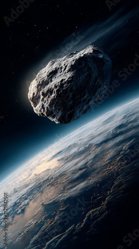 an asteroid flying towards the Earth.