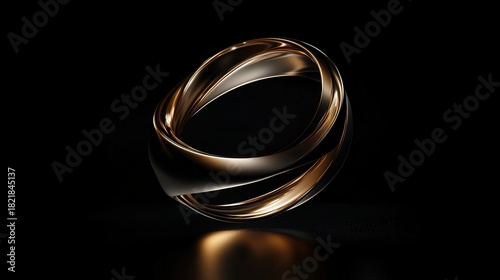 A beautifully interlocked metallic ring showcases an artistic design, reflecting light while representing unity and connection in a visually striking manner.