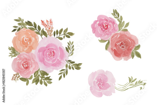 Assortment of watercolor flowers, leaves illustration set - green leaf branches collection for wedding, greetings, stationary, wallpapers, fashion, background. olive, green leaves, Eucalyptus etc.