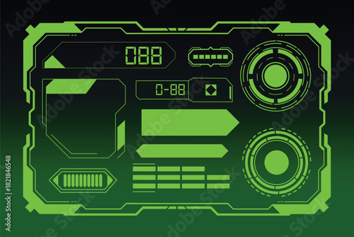 Futuristic neon green digital interface display with data readouts