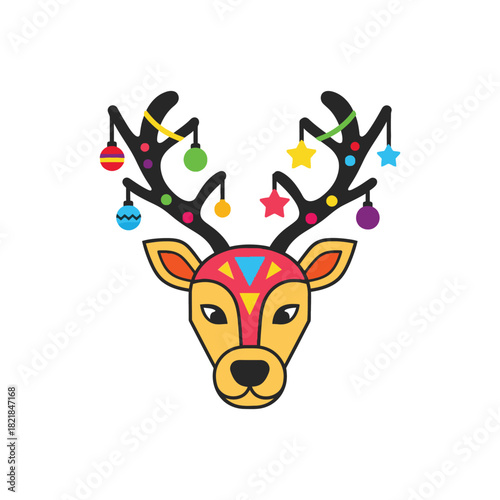 Vibrant Stylized Deer Head with Festive Antler Decorations