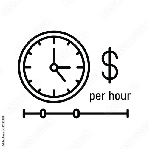 Line icon representing hourly wage or payment rate isolated on
