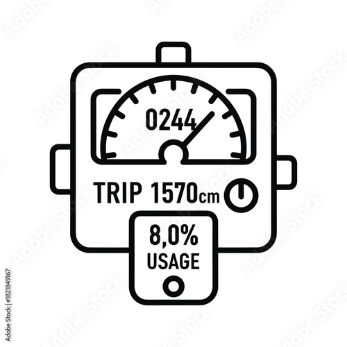 Line icon of a digital counter display showing measurement data
