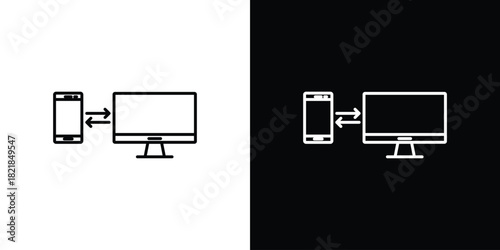 Data transfer PC to mobile icons isolated outline vector icon with editable stroke