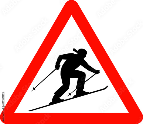 Skiing Skier Downhill Slope Hazard Warning Sign