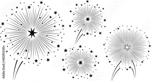 Stylized dandelion vector illustration, abstract floral burst, star pattern design, decorative botanical silhouette, whimsical nature art, modern geometric composition