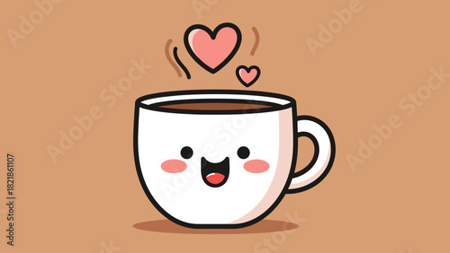 Cartoon coffee cup with hearts cheerful beverage illustration for design