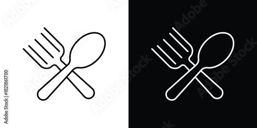 Fork & spoon icons isolated outline vector icon with editable stroke