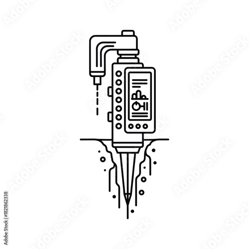 Line art icon of a digital soil moisture meter drilling into ground