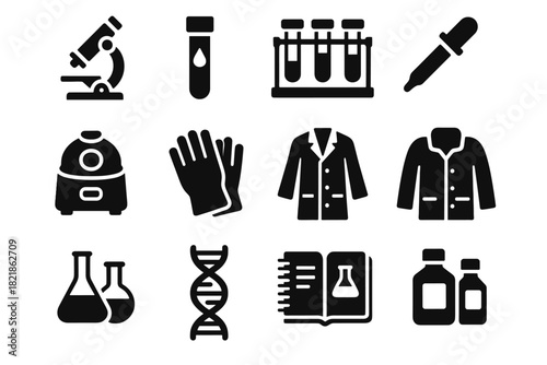 Centrifuge vial safety lab vector gloves medical pipette icon model notebook