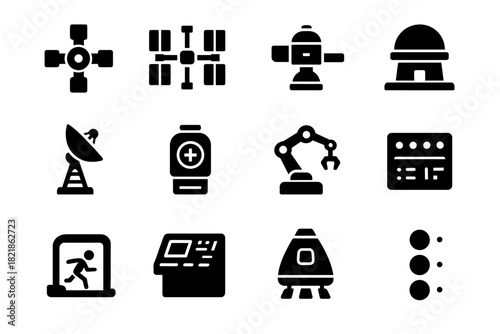 Hub led icon docking communication manipulator interstellar life vector control icons habitat