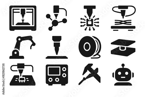 Printer panel nanofiber nano icon station spool filament extruder nozzle vector