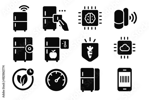 Integrated fridge usage vector cloud food prediction scanner sync door smart icon