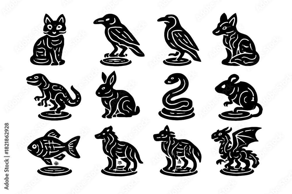 Obraz premium Raven icon cyberpunk lizard rabbit hologram neon fox vector bat pets dog