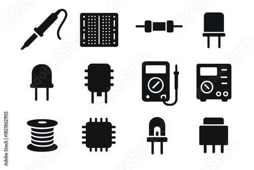 Relay virtual icons led icon electronics breadboard vector spool microchip switch soldering