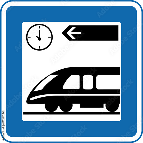 Train Station Schedule Information Sign with Clock and Arrow