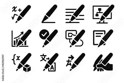 Pen connected vector underlining feature icons equations icon pointing educational stylus diagrams
