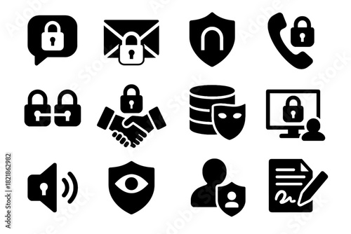 Icons vector chat phone authentication vpn video protection signature communication secure icon