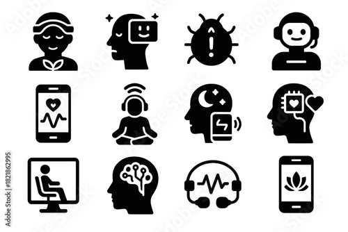 Processor tracker ai trauma smart tool sleep icon detector health mental vector