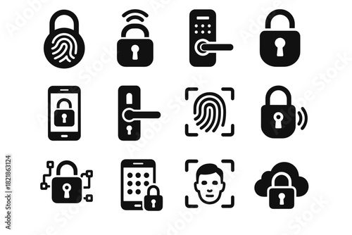 Icon padlock lock smart entry vector digital touchscreen deadbolt security biometric