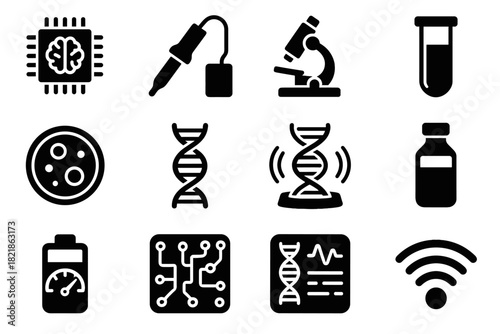 Digital tablet circuit probe sensor test dish vector icon ai bioscanner display
