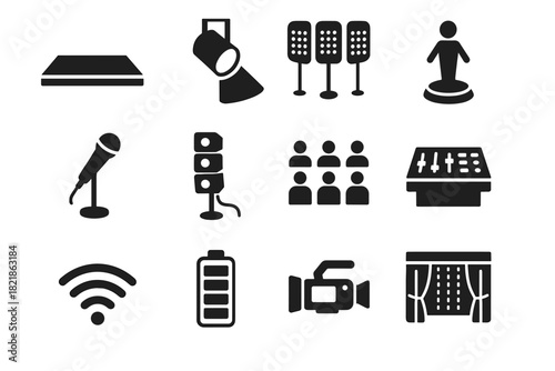 Bar icon spotlight theater icons wireless signal digital vector led desk holographic