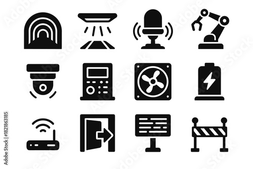 Icons icon digital panel camera surveillance safety led tunnel arm futuristic vector