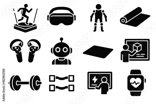 Assistant immersive motion hand trainer health vector screen ar nodes icon weights