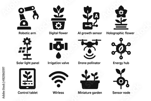 High vector control tech ai light icon node hub holographic flower garden