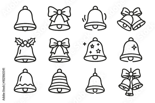 Bells icon bell striped frosted shiny jingling twin holiday vector holly