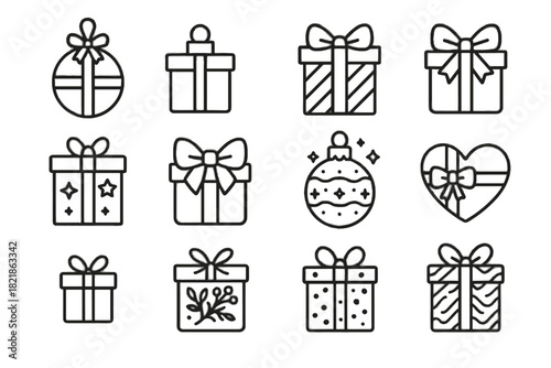 Miniature collection present vector gift frosted wrapped icon patterned package metallic
