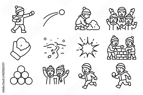 Snowy full kids icons icon across fight pile snowball mitten snow vector