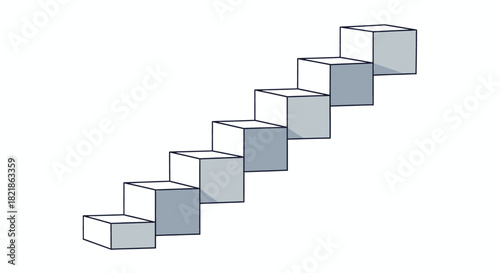 Simple staircase of geometric cubes showing progress and growth, perfect for business presentation slides or visual metaphors in marketing materials