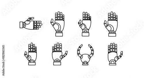 Robotic Hands Outline Icon Set, Technology Design